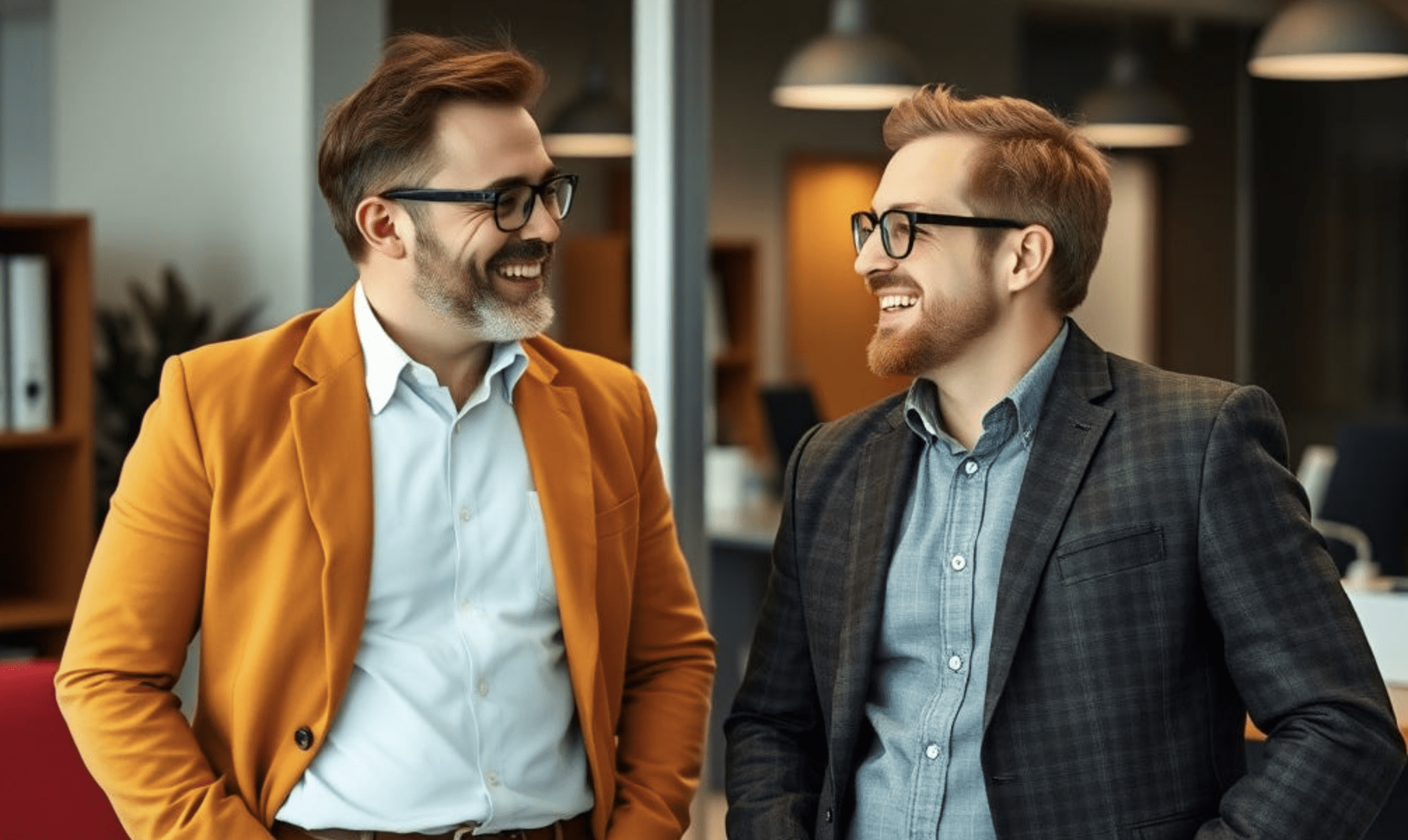 two people talking happily